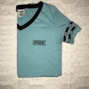 Small blue PINK t-shirt with banded sleeves
